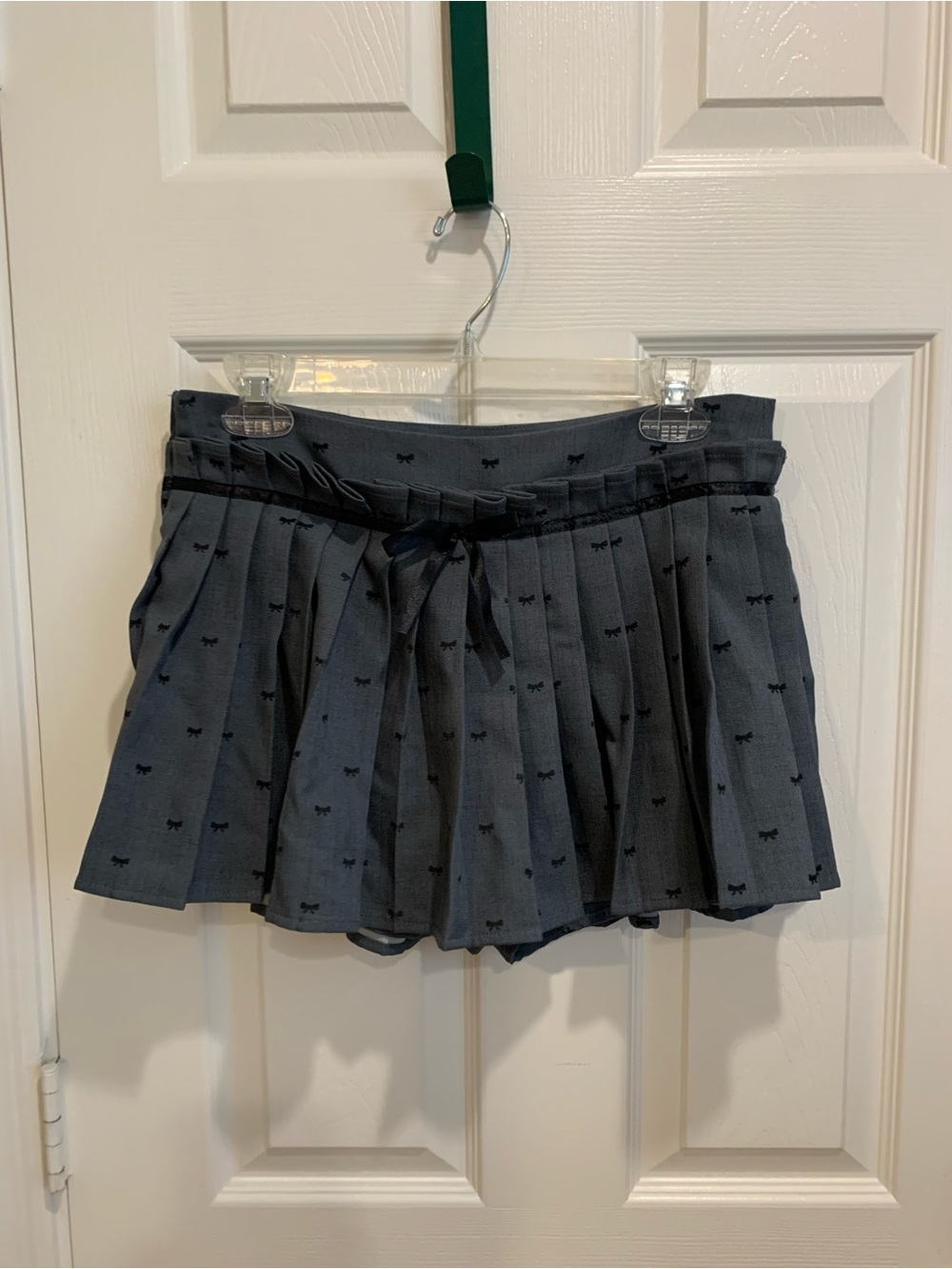 Pleated Gray Mini Skirt with Bow